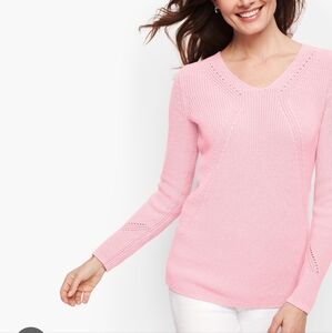 Talbots V Neck Sweater Shaker Stitch Pink Size M New With Tag